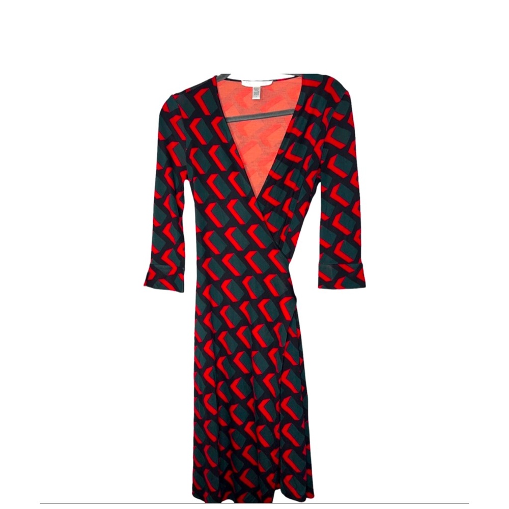 Diane Von Furstenberg Vintage Silk Wrap Dress Julian Geometric Print Y2K 90s 00s